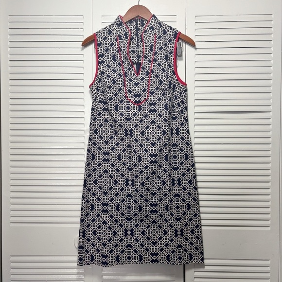 Jessica H Navy Blue White Red Sleeveless Geometric Pattern Nautical Dress Size 6 - Picture 1 of 6